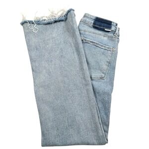 Risen Jeans Womens 5/27 Flare Leg Light Wash Distressed Hem Mid Rise Jeans